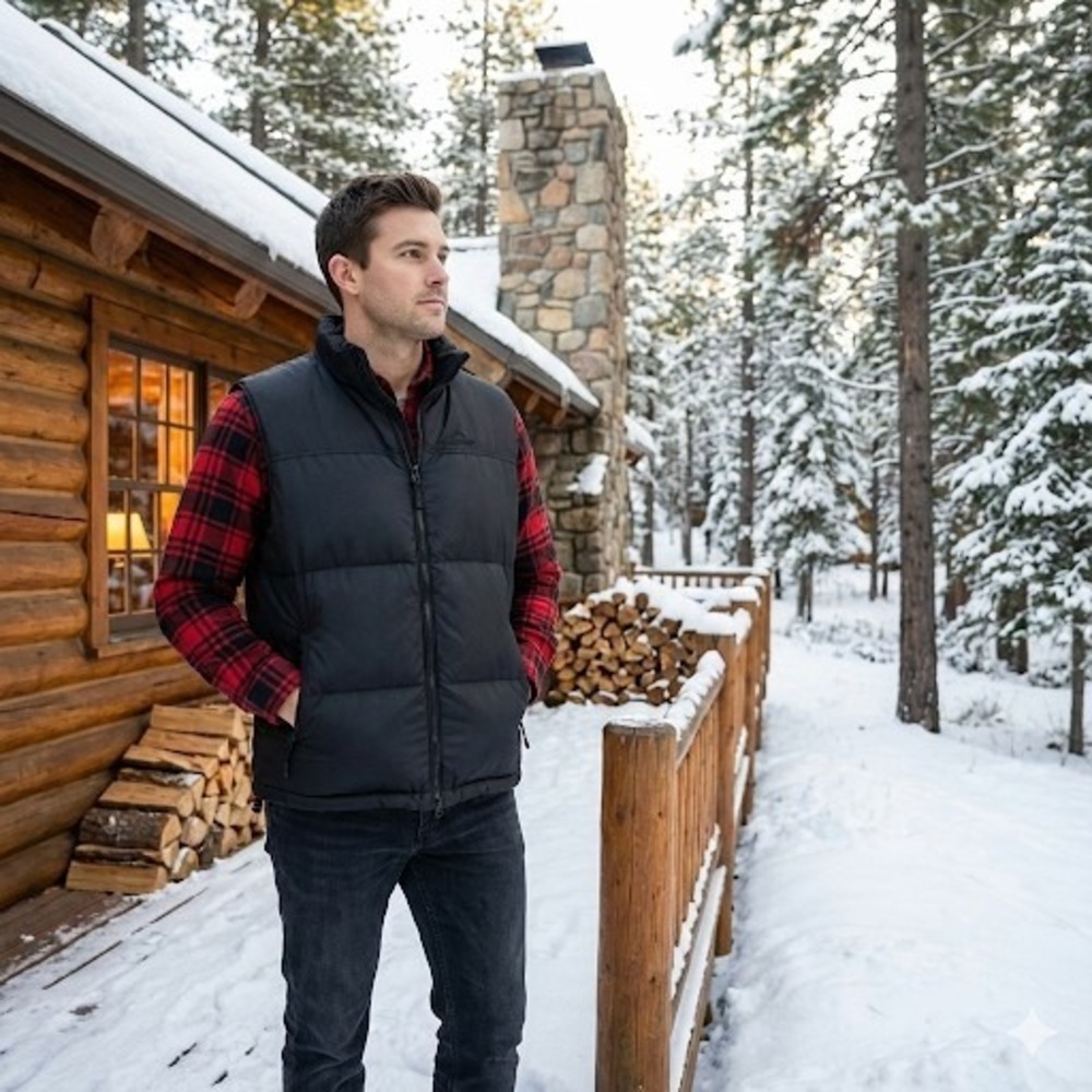 Polar Edge Men XL Down Puffer‎ Vest Black 70/30 Fill Y2K Outdoor Hiking Ski Core